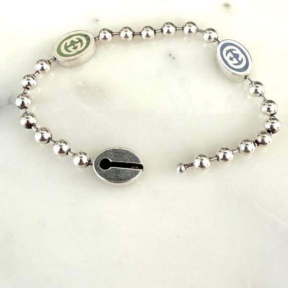 GUCCI 753442 Silver Bracelet Boule Tag 3 Color Chain - Picture 5 of 9